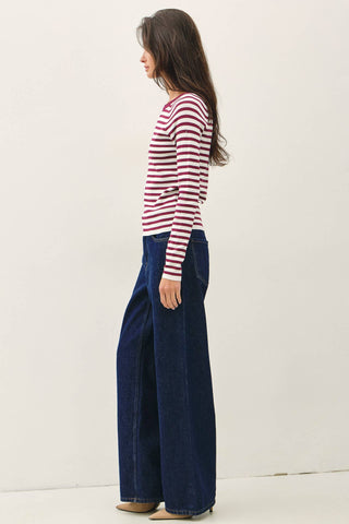 Stacy Striped Sweater - Wine - Wild Lavender Boutique