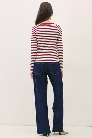 Stacy Striped Sweater - Wine - Wild Lavender Boutique