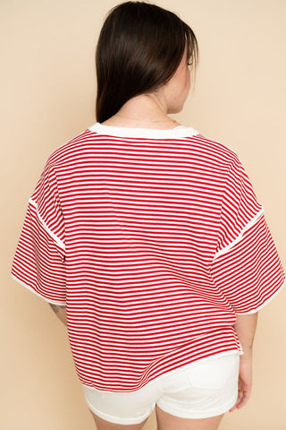 Stella Striped Oversized Knit Top - Red - Wild Lavender Boutique