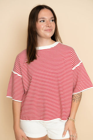 Stella Striped Oversized Knit Top - Red - Wild Lavender Boutique