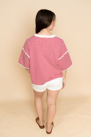 Stella Striped Oversized Knit Top - Red - Wild Lavender Boutique