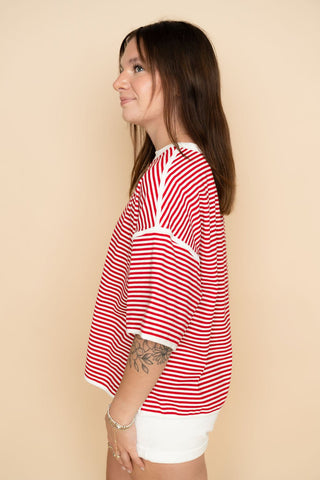 Stella Striped Oversized Knit Top - Red - Wild Lavender Boutique