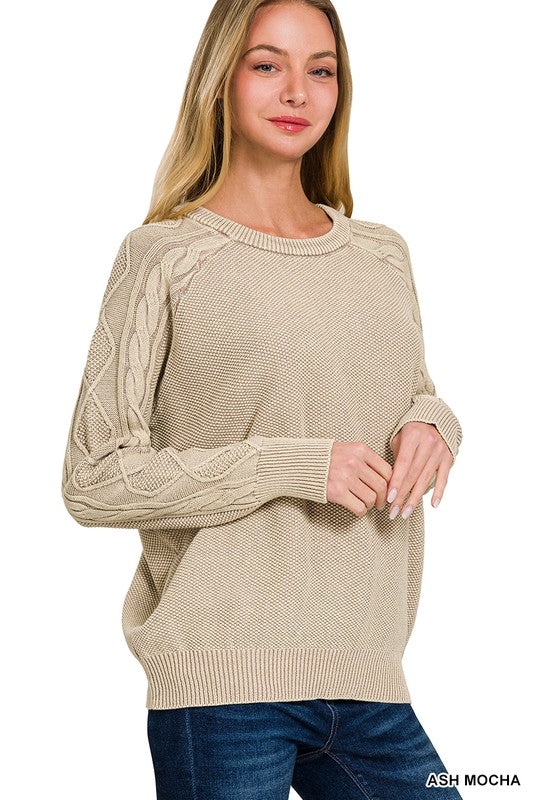 Stone Washed Cable Sleeve Sweater