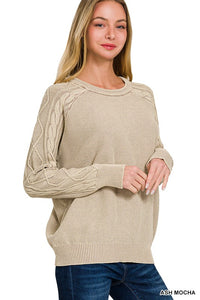 Stone Washed Cable Sleeve Sweater