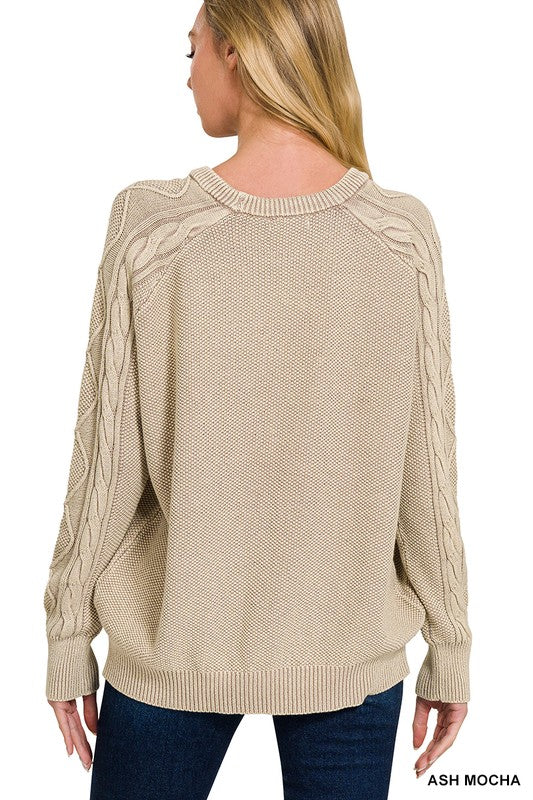 Stone Washed Cable Sleeve Sweater