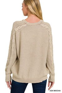 Stone Washed Cable Sleeve Sweater