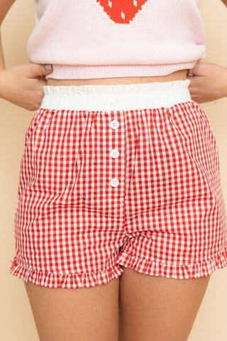 Sweet Gingham Button-Front Shorts - Wild Lavender Boutique