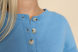 Tatum Button Up Sweater - Coastal Blue - Wild Lavender Boutique
