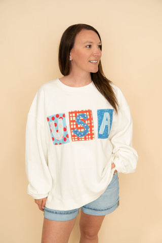 USA Patchwork Sweatshirt - Wild Lavender Boutique