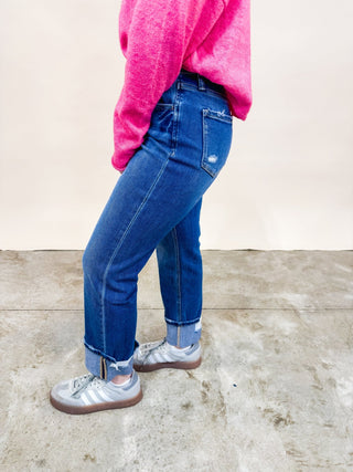 Vervet High Rise Cuffed Straight Jeans - Wild Lavender Boutique