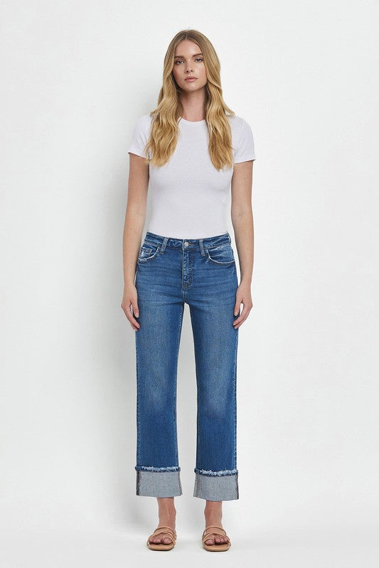 Vervet High Rise Cuffed Straight Jeans