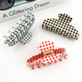 Vintage Gingham Plaid Hair Claw Clip - Red - Wild Lavender Boutique