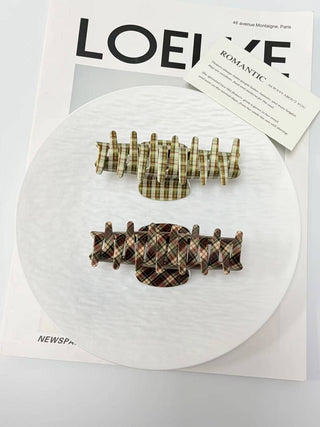 Vintage Plaid Pattern Hair Claw Clip: GreenBeige - Wild Lavender Boutique