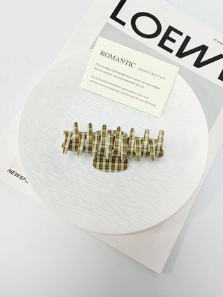 Vintage Plaid Pattern Hair Claw Clip: GreenBeige - Wild Lavender Boutique