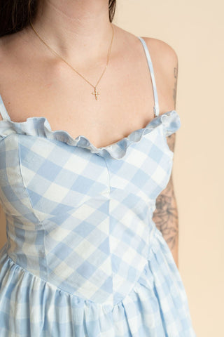 Violet Gingham Midi Dress - Blue - Wild Lavender Boutique