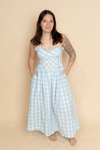 Violet Gingham Midi Dress - Blue Wild Lavender Boutique Violet Gingham Midi Dress - Blue Wild Lavender Boutique