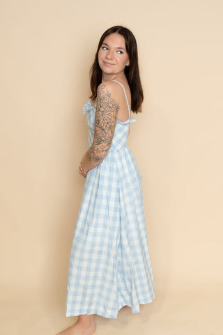 Violet Gingham Midi Dress - Blue - Wild Lavender Boutique