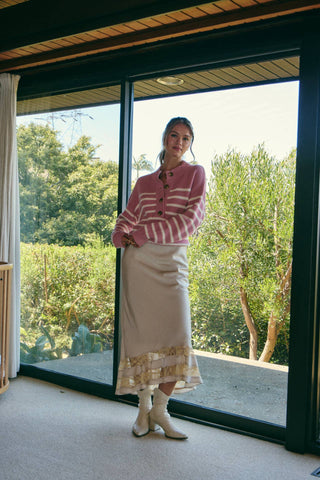 Weekend Escape Classic Striped Henley Sweater - Pink - Wild Lavender Boutique