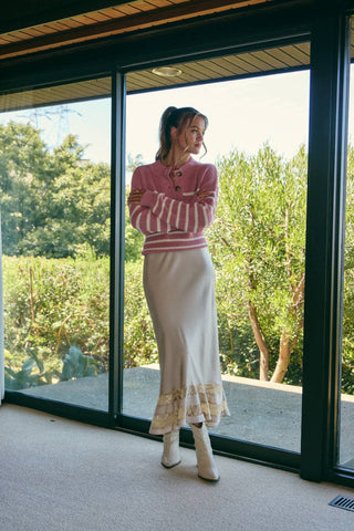 Weekend Escape Classic Striped Henley Sweater - Pink - Wild Lavender Boutique