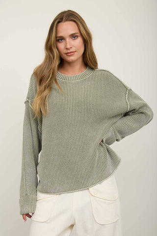 Werner Ribbed Crew Neck Sweater - Olive - Wild Lavender Boutique