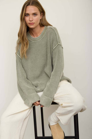 Werner Ribbed Crew Neck Sweater - Olive - Wild Lavender Boutique