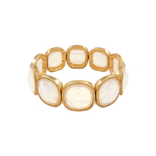 White Opal Square Stone and Gold Stretch Bracelet - Wild Lavender Boutique
