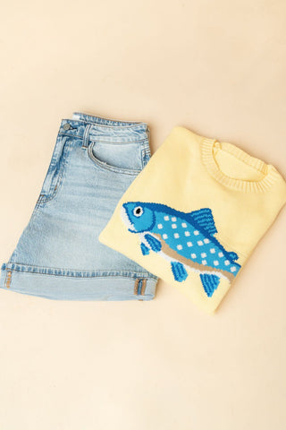 Willow Fish Sweater - Yellow - Wild Lavender Boutique