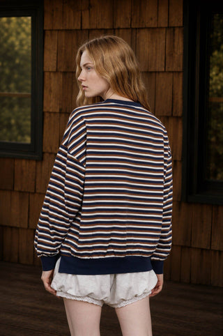 Willow Wide Striped Crew Neck Top -Navy - Wild Lavender Boutique