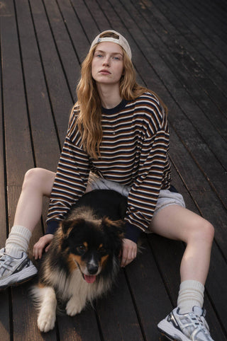 Willow Wide Striped Crew Neck Top -Navy - Wild Lavender Boutique