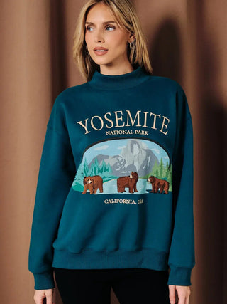 Yosemite Mock Neck Sweatshirt - Teal - Wild Lavender Boutique