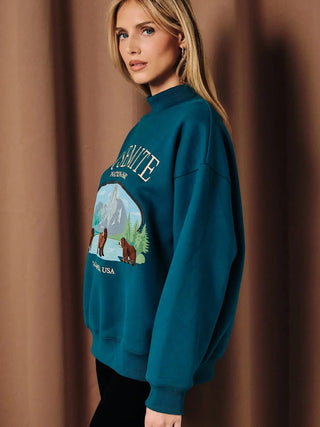 Yosemite Mock Neck Sweatshirt - Teal - Wild Lavender Boutique