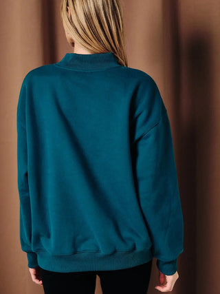Yosemite Mock Neck Sweatshirt - Teal - Wild Lavender Boutique